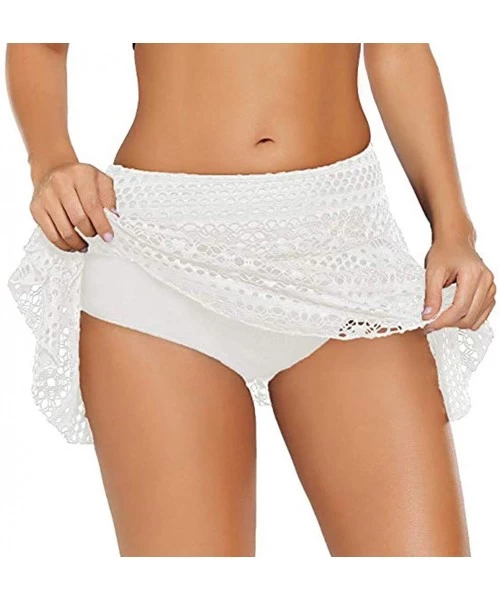 Tankinis Women's Swim Shorts High Waist Boy Shorts Bathing Suit Bikini Bottoms Lace Crochet Swimsuit Short Swim Skirt White -...