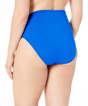 Bottoms Women's Plus-Size High Waist Fold Over Double Lined Bikini Swim Bottom - New Blue - CJ18K2SA85D