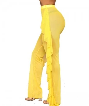 Cover-Ups Women's Perspective Ruffle Sheer Mesh Ruffle Pants Swimsuit Bikini Bottom Cover up Pants - 01ruffle-yellow - CQ18X5...