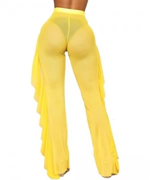 Cover-Ups Women's Perspective Ruffle Sheer Mesh Ruffle Pants Swimsuit Bikini Bottom Cover up Pants - 01ruffle-yellow - CQ18X5...