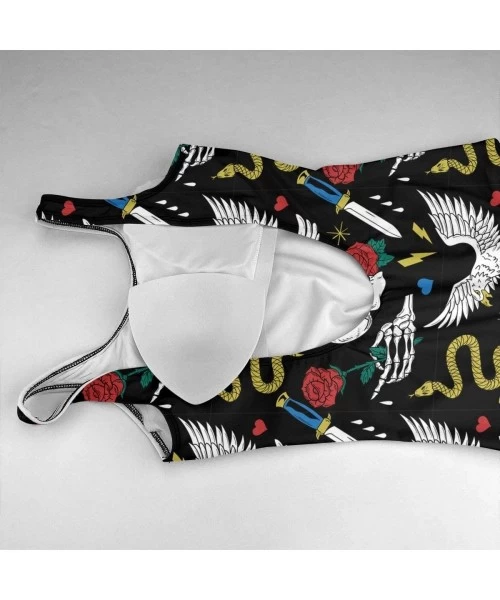 One-Pieces Women's Athletic One Piece Swimsuits Sexy Swimwear Snake Eagle Skull Knife Print Bikini - White - CO196ATAHNU