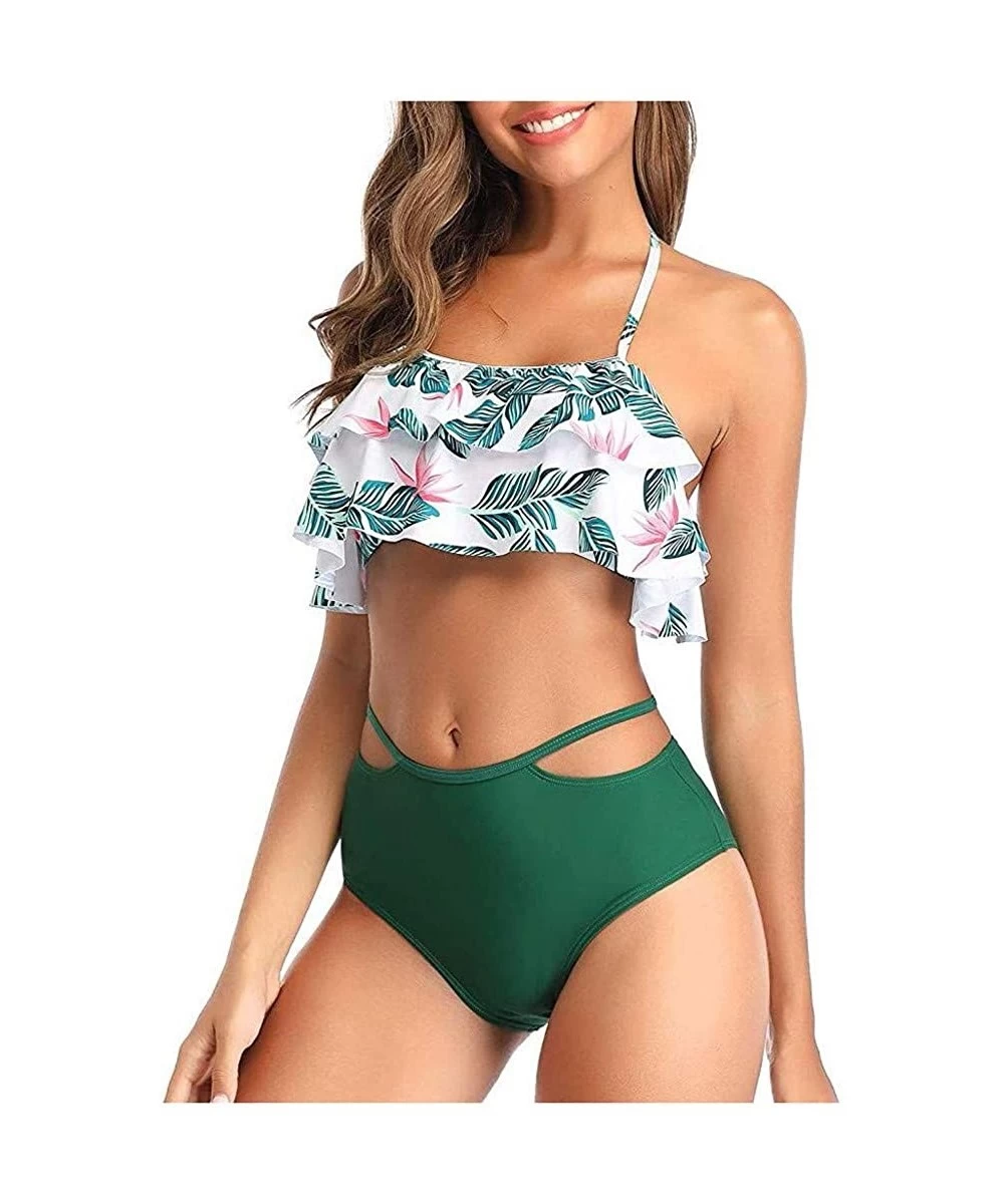 Cover-Ups Swimsuits for Women Tummy Control-Women's High Waist Bikini Sexy Crop Flounce Two Piece Swimsuits Flowy Bathing Sui...