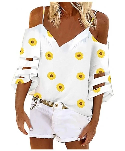 Racing Women Off Shoulder Daisy T-Shirts Top Floral Crop Tops Sleeve Blouse Camisole Tunic Top Shirts Blouse - White - CF199C...