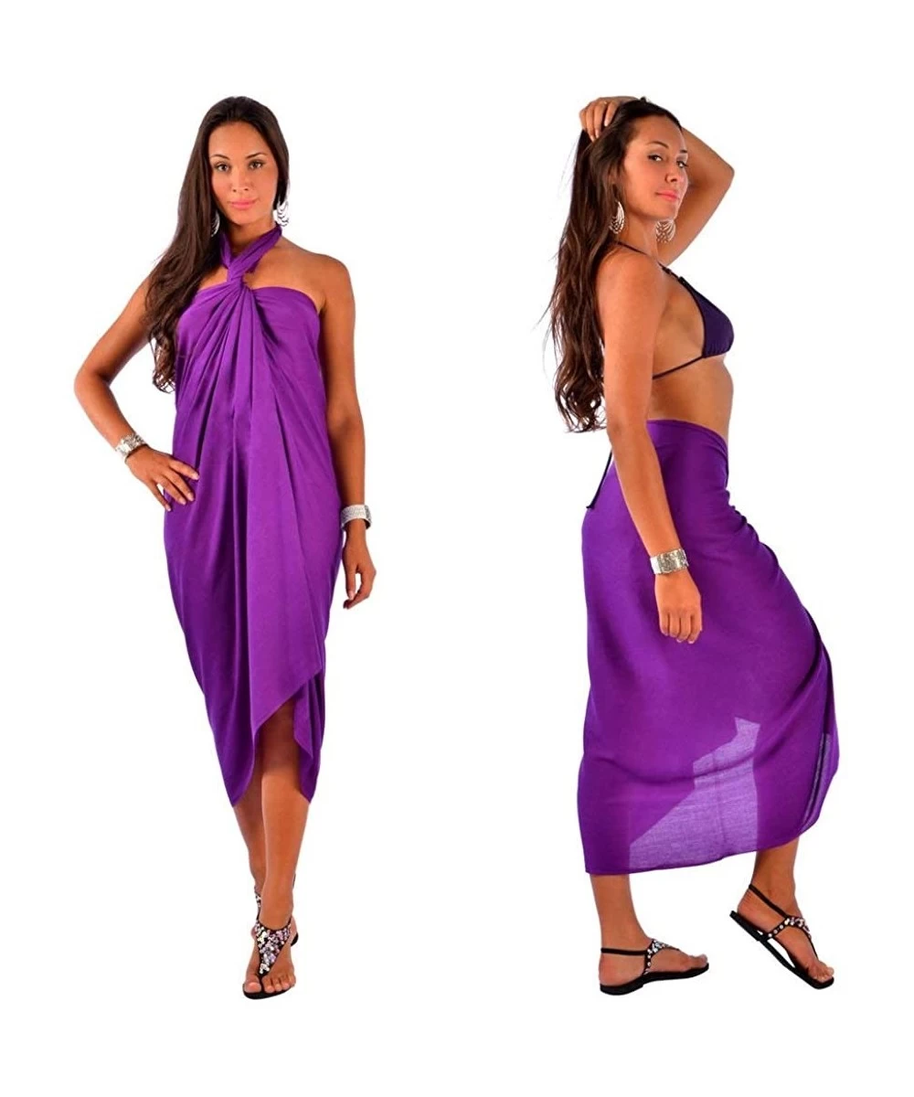 Cover-Ups Womens Solid and Floral Fringeless Swimsuit Cover-up Sarong - Purple-booklet - CK18UC4QR60