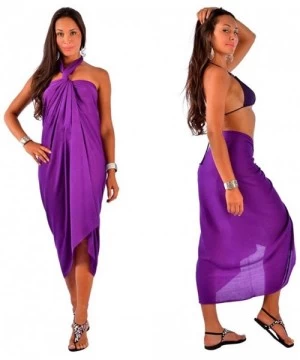 Cover-Ups Womens Solid and Floral Fringeless Swimsuit Cover-up Sarong - Purple-booklet - CK18UC4QR60