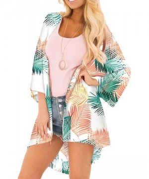 Cover-Ups Women's Chiffon Blouse Loose Tops Beach Kimono Floral Print Cardigan - T47 - CV192O4U2QR