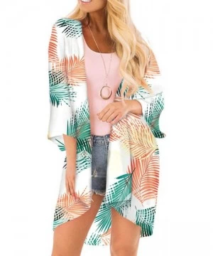 Cover-Ups Women's Chiffon Blouse Loose Tops Beach Kimono Floral Print Cardigan - T47 - CV192O4U2QR