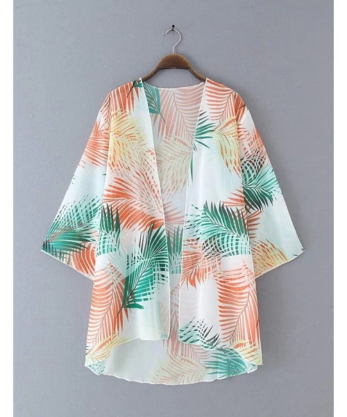 Cover-Ups Women's Chiffon Blouse Loose Tops Beach Kimono Floral Print Cardigan - T47 - CV192O4U2QR