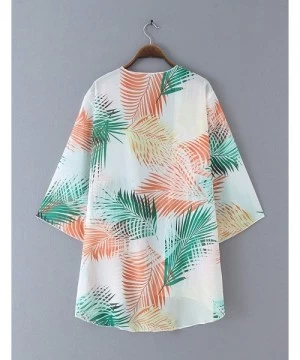 Cover-Ups Women's Chiffon Blouse Loose Tops Beach Kimono Floral Print Cardigan - T47 - CV192O4U2QR