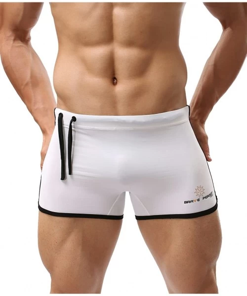 Trunks Elastic Fitness Pants Fashion Swimming Trunks Beach Pants Running Shorts Bj1010 - White - C912GTEZRQ9