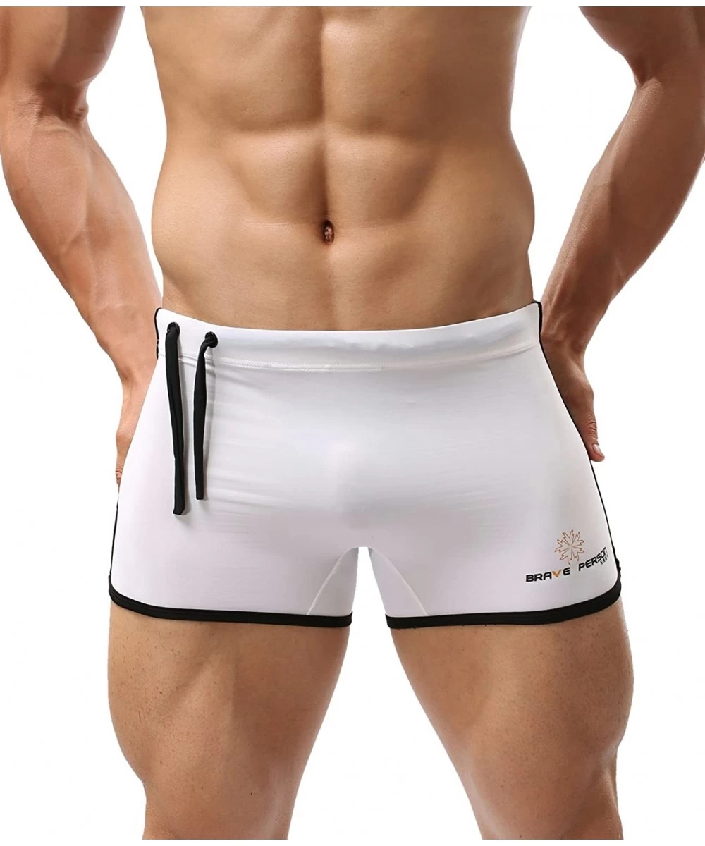 Trunks Elastic Fitness Pants Fashion Swimming Trunks Beach Pants Running Shorts Bj1010 - White - C912GTEZRQ9