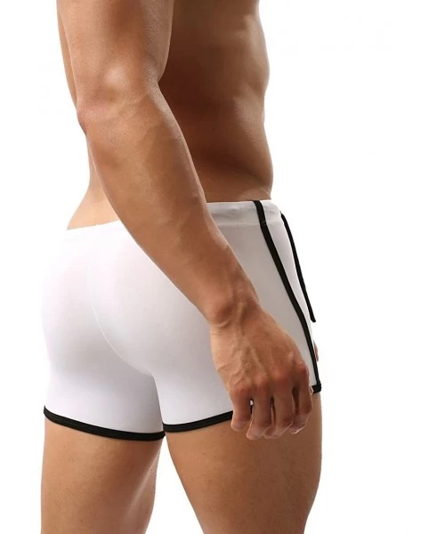 Trunks Elastic Fitness Pants Fashion Swimming Trunks Beach Pants Running Shorts Bj1010 - White - C912GTEZRQ9