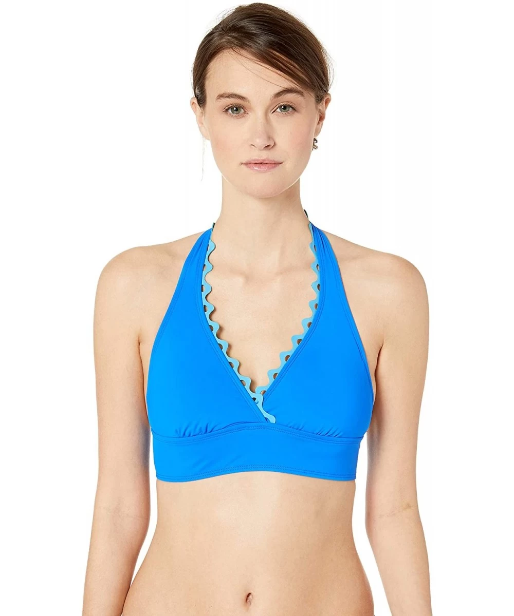 Tops Women's Halter Bikini Swim Top - New Blue Ric Rac - CP18K2CDRTA