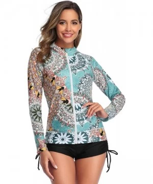 Rash Guards Women's Short Sleeve Rashguard Swimwear UPF 50+ Rash Guard Floral Print Swimsuit Tops (No Bottom) - B1 - CZ194SWI5KN