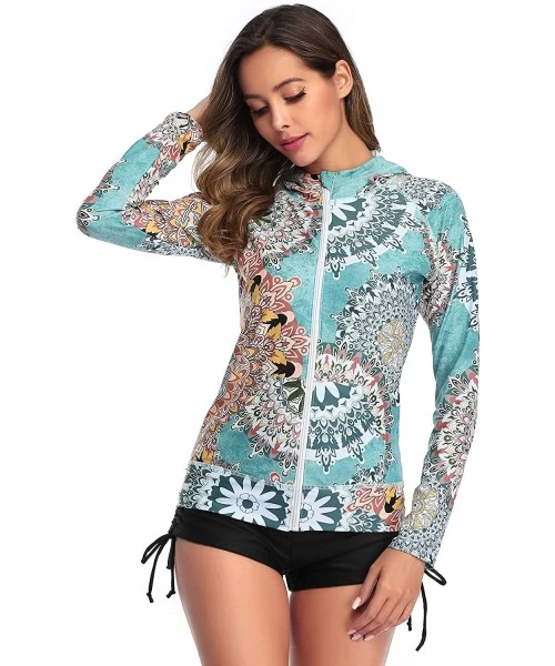 Rash Guards Women's Short Sleeve Rashguard Swimwear UPF 50+ Rash Guard Floral Print Swimsuit Tops (No Bottom) - B1 - CZ194SWI5KN