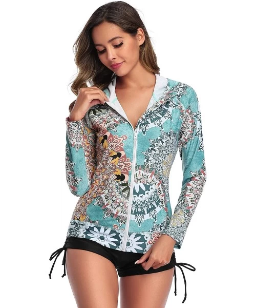 Rash Guards Women's Short Sleeve Rashguard Swimwear UPF 50+ Rash Guard Floral Print Swimsuit Tops (No Bottom) - B1 - CZ194SWI5KN