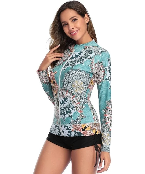 Rash Guards Women's Short Sleeve Rashguard Swimwear UPF 50+ Rash Guard Floral Print Swimsuit Tops (No Bottom) - B1 - CZ194SWI5KN