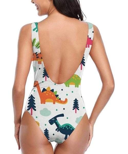 Racing Women's Sexy Backless One Piece Swimsuit Cartoon Dinosaur Swimwear for Women - Cartoon Dinosaur Set - CV18Y0N045G