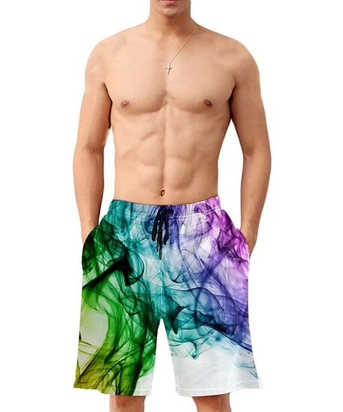 Board Shorts Multi Colour Watercolour Men's Holiday Beach Board Shorts Quick Dry Boardshorts Swim Trunks - CX19CZKC3NA