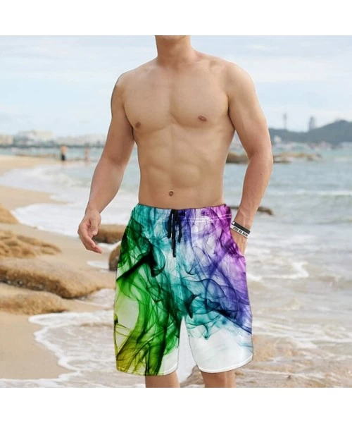 Board Shorts Multi Colour Watercolour Men's Holiday Beach Board Shorts Quick Dry Boardshorts Swim Trunks - CX19CZKC3NA