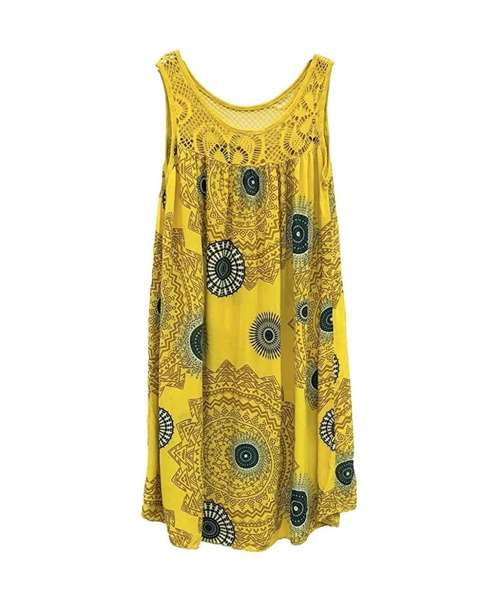 Cover-Ups Women Dress Women's Summer Dresses Womens Plus Size Midi Dress Loose Shift Sleeveless Tank Vest Sun Dress Z 2 Yello...