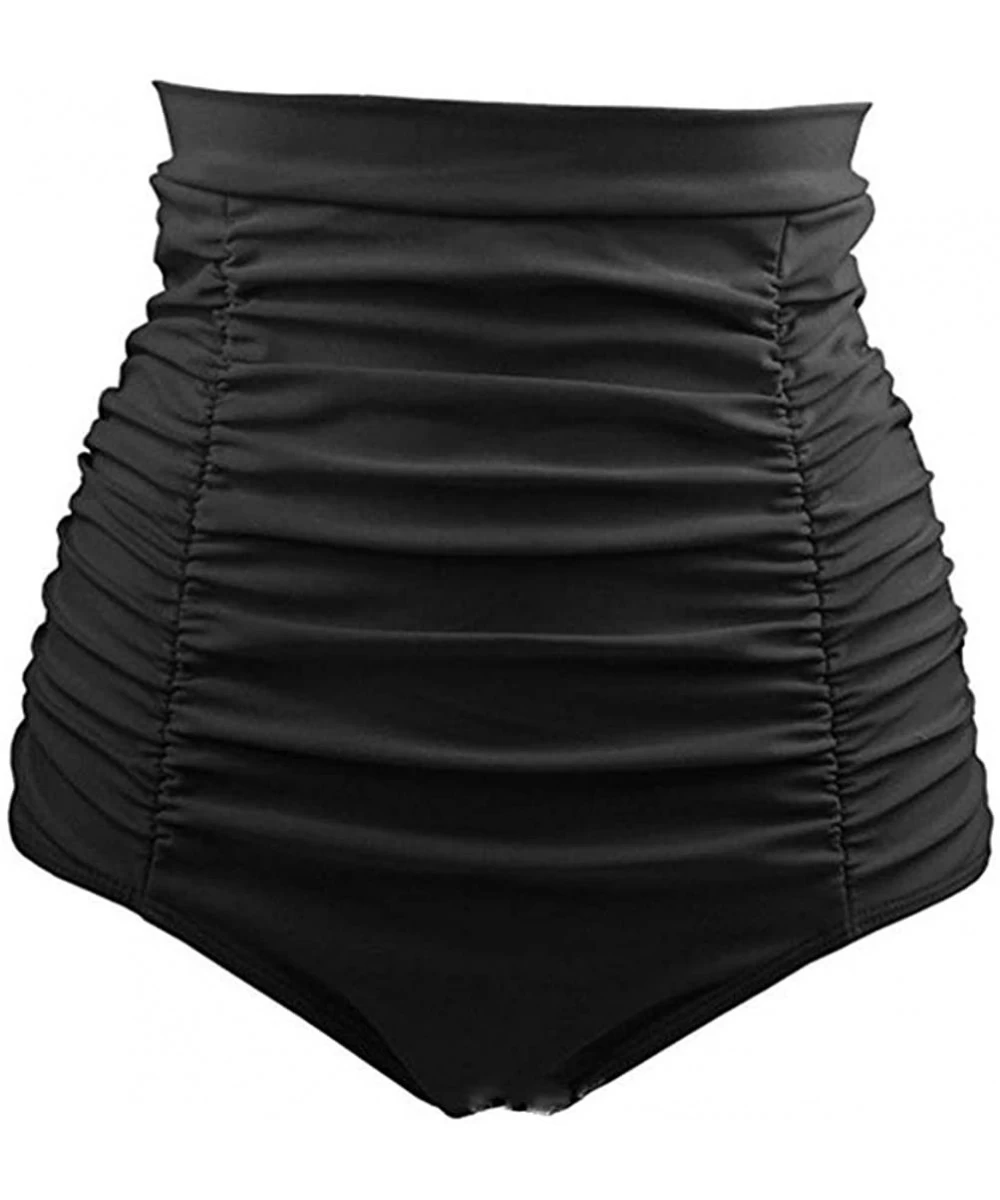 Bottoms Women's High Waisted 50s Retro Bikini Bottom Ruched Swim Shorts Tankinis Swimsuit Brief - Black - C518CAOKEWT