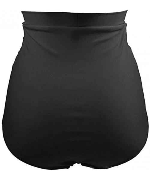 Bottoms Women's High Waisted 50s Retro Bikini Bottom Ruched Swim Shorts Tankinis Swimsuit Brief - Black - C518CAOKEWT