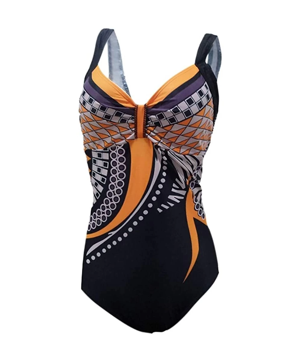 One-Pieces Boutique Swimsuit- 2019 Women Print Beach Swimsuit Bathing Monokini Padded Bikini Swimwear - Orange - C018QR8948H