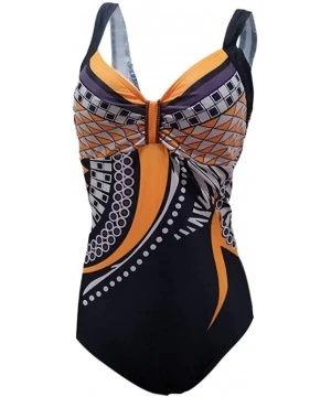 One-Pieces Boutique Swimsuit- 2019 Women Print Beach Swimsuit Bathing Monokini Padded Bikini Swimwear - Orange - C018QR8948H