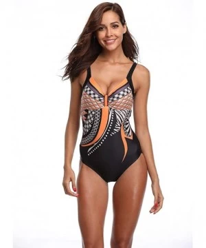 One-Pieces Boutique Swimsuit- 2019 Women Print Beach Swimsuit Bathing Monokini Padded Bikini Swimwear - Orange - C018QR8948H