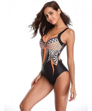 One-Pieces Boutique Swimsuit- 2019 Women Print Beach Swimsuit Bathing Monokini Padded Bikini Swimwear - Orange - C018QR8948H