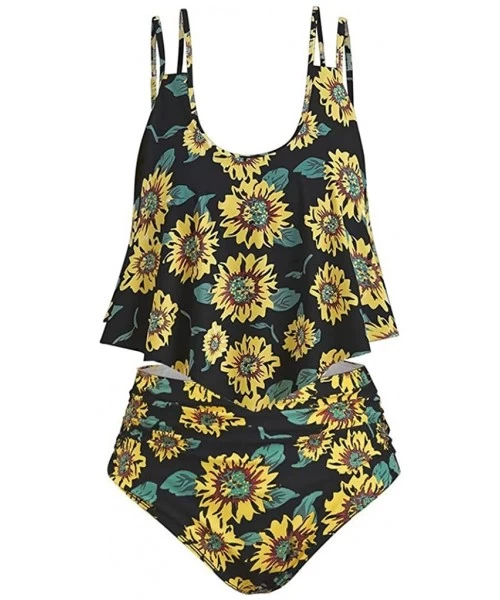 Tankinis Tankinis for Women Swimsuits Two Piece Plus Size Sexy Backless Halter Floral High Waisted Sunflower Print Swim Suits...