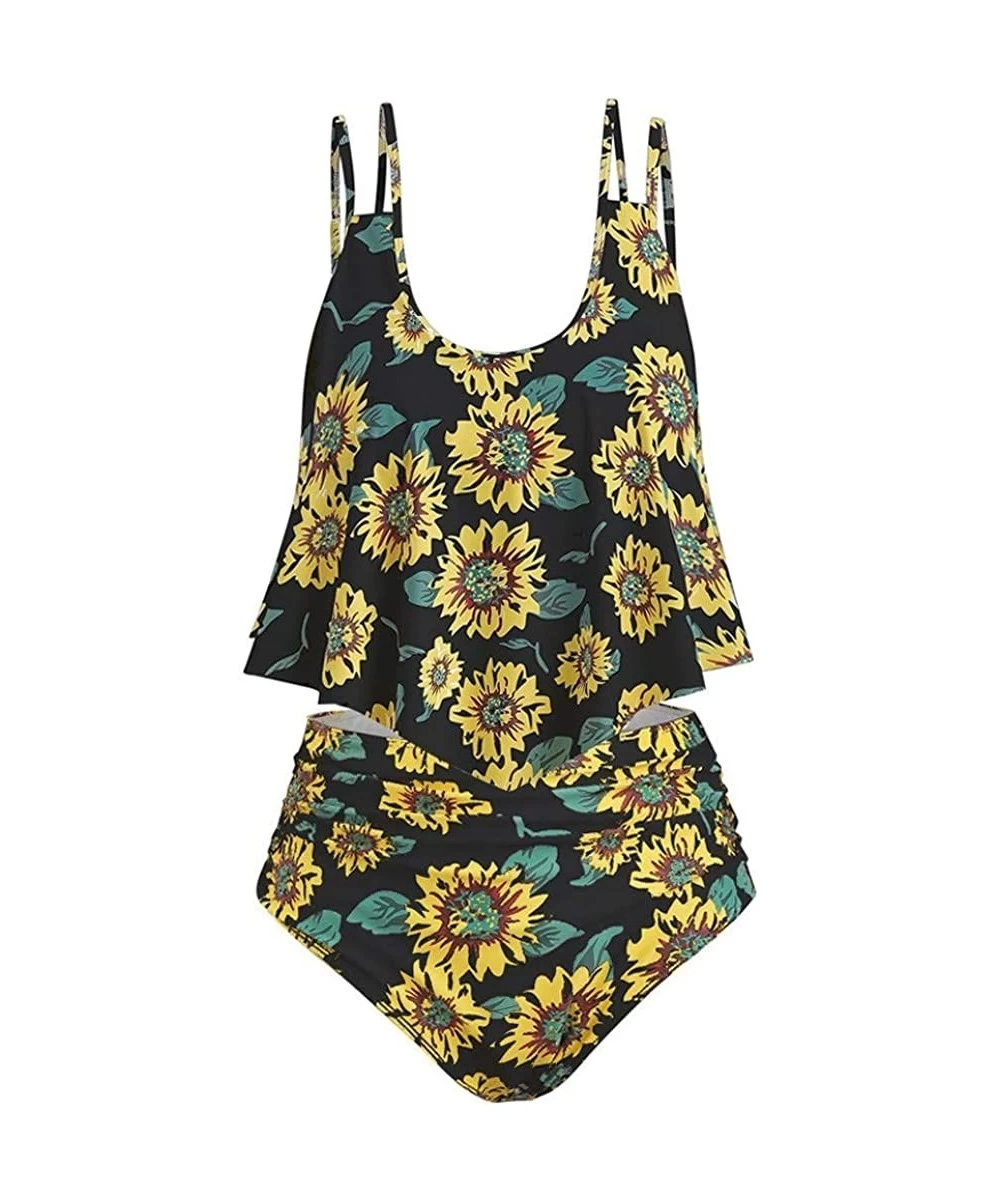 Tankinis Tankinis for Women Swimsuits Two Piece Plus Size Sexy Backless Halter Floral High Waisted Sunflower Print Swim Suits...