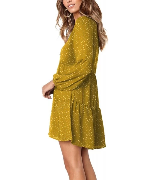 Cover-Ups Women Summer Tunic Dress V Neck Casual Loose Flowy Swing Shift Dresses - B Polka Dot Yellow - CN18AQURK04