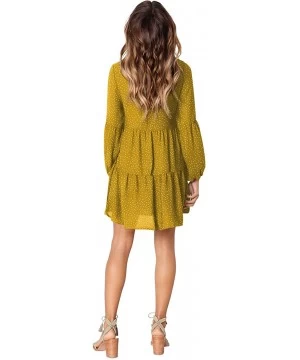 Cover-Ups Women Summer Tunic Dress V Neck Casual Loose Flowy Swing Shift Dresses - B Polka Dot Yellow - CN18AQURK04