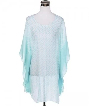 Cover-Ups Chiffon Geometric Sheer Kimono Wrap Blouse Poncho Beach Cover Up - Light Blue - C812EMWAVKL