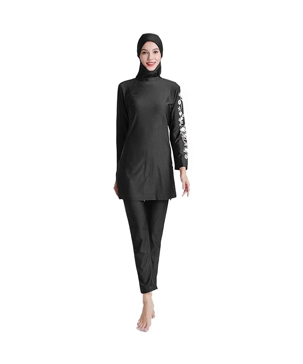 Racing Women Modest Muslim Swimsuit Full Coverage Swimwear Islamic Hijab Ladies Beachwear Swimming Burkini Swim Suit Black - ...