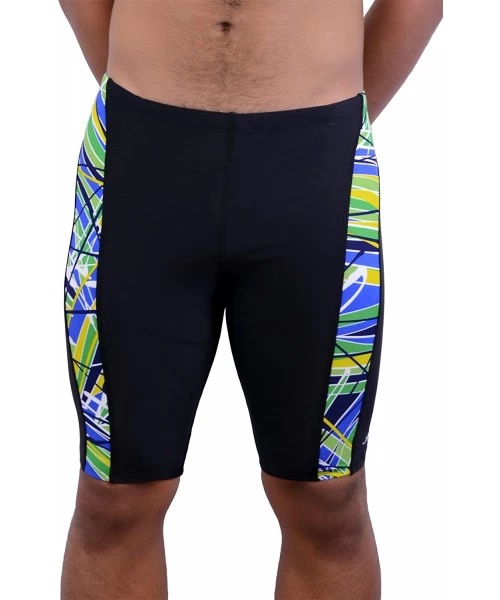 Racing Boy's/Men's Printed Pro Athletic Swim Jammers Swimsuit - Black/Kelly Green - C41838LMKEA