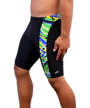 Racing Boy's/Men's Printed Pro Athletic Swim Jammers Swimsuit - Black/Kelly Green - C41838LMKEA