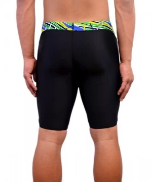 Racing Boy's/Men's Printed Pro Athletic Swim Jammers Swimsuit - Black/Kelly Green - C41838LMKEA