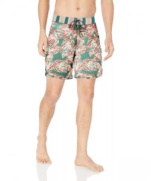 Board Shorts Men's Fixed Waist Long Length Boardshort Swimsuit Trunks 9" Inseam - Belem Green Leaf - C318I7AIRZ9