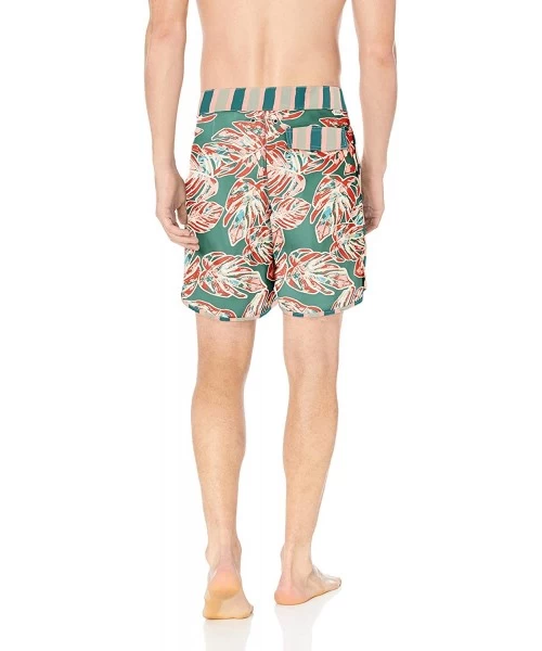 Board Shorts Men's Fixed Waist Long Length Boardshort Swimsuit Trunks 9" Inseam - Belem Green Leaf - C318I7AIRZ9