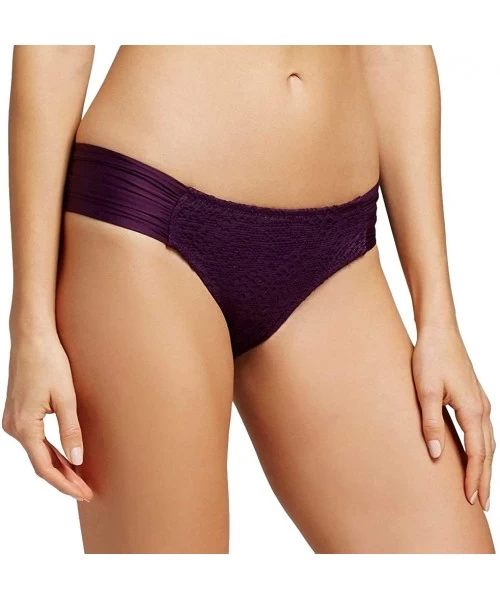 Bottoms Women's Crochet Tabside Bikini Bottom - Dark Plum Purple - CG18NWNYQAX