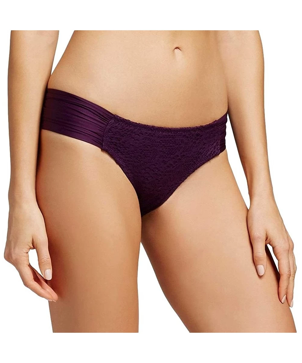 Bottoms Women's Crochet Tabside Bikini Bottom - Dark Plum Purple - CG18NWNYQAX