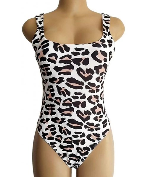 One-Pieces Womens Low Cut Square Neck Snake Leopard Printed Monokini Swimwear One Piece Swimsuits - Leopard Black - C718NQW884Y