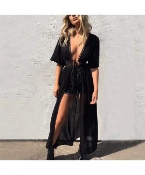 Cover-Ups Womens Bikini Cover Ups Beach Casual Dress Coverup Swimsuits Long Cardigan Tied Rope - Black - CR19CSTEMOW