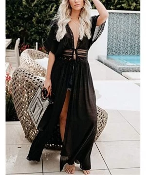 Cover-Ups Womens Bikini Cover Ups Beach Casual Dress Coverup Swimsuits Long Cardigan Tied Rope - Black - CR19CSTEMOW