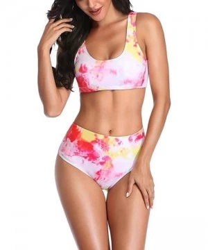 Sets Women Sexy Tie dye Bikini Sets High Waist Split Lady Vacations Beach Party Summer Fashion Two Pieces Swimsuit Set Pink -...