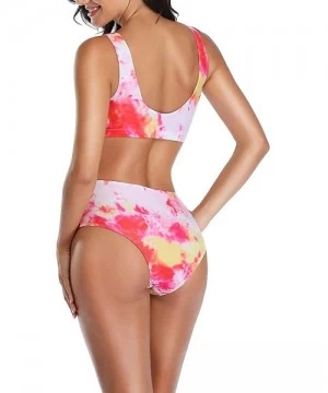 Sets Women Sexy Tie dye Bikini Sets High Waist Split Lady Vacations Beach Party Summer Fashion Two Pieces Swimsuit Set Pink -...