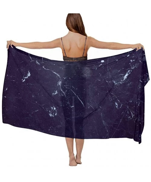 Cover-Ups Women Chiffon Sarong Beach Bikini Cover Up Wedding Party Shawls Wraps - Dark Blue Marble - C6190HKYE9Z